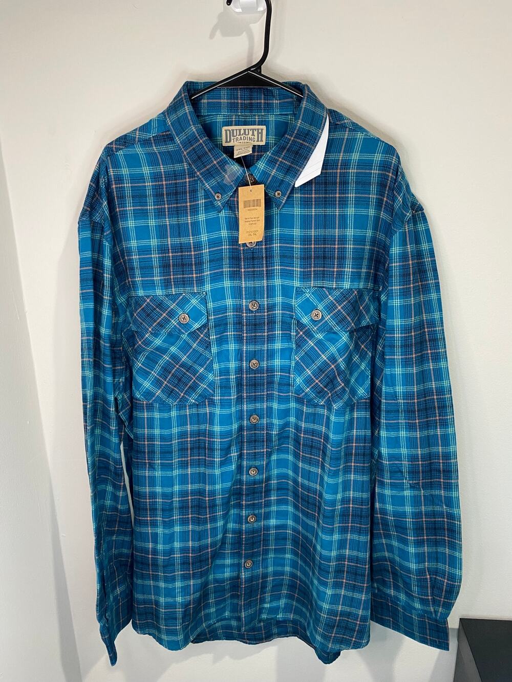 Duluth Trading Plaid Shirt Men's 2XL Tall Blue Cotton Relaxed Outdoor NWT
